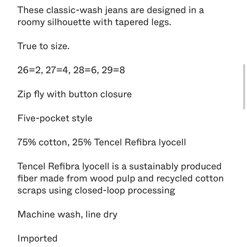Etica Iris Relaxed Barrel Jeans Size 29 Blue Organic Cotton Medium‎ Blue